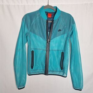 Nike Mesh Logo Jacket Cover Up Teal Long Sleeve Sheer Active Small P Womens